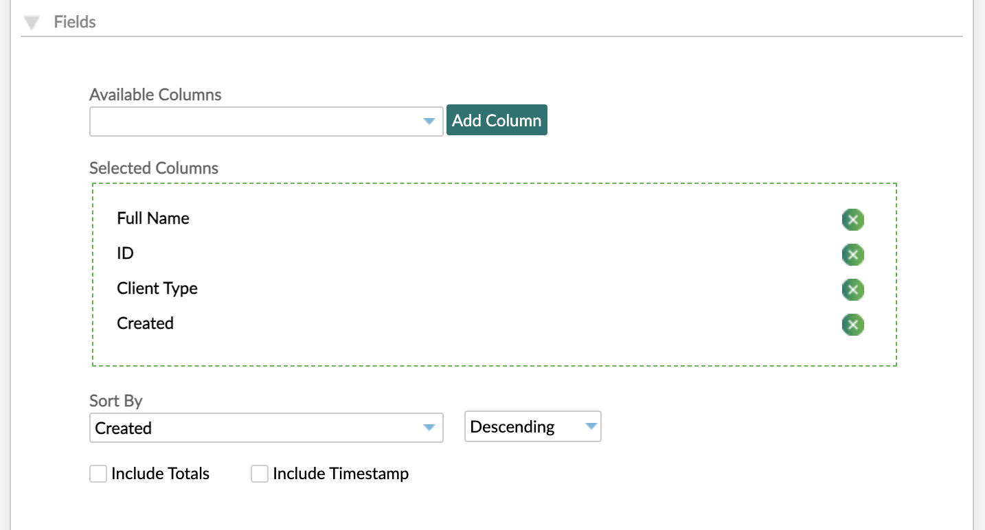 Create a New View fields section